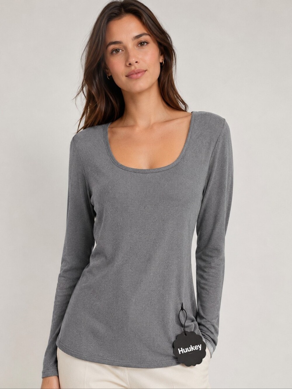 Huukey Gray Ribbed Scoop Neck Top NWT Large